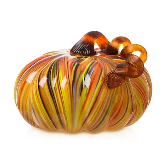 Glitzhome&reg; Large Glass Pumpkin, Multicolor Stripes {9}