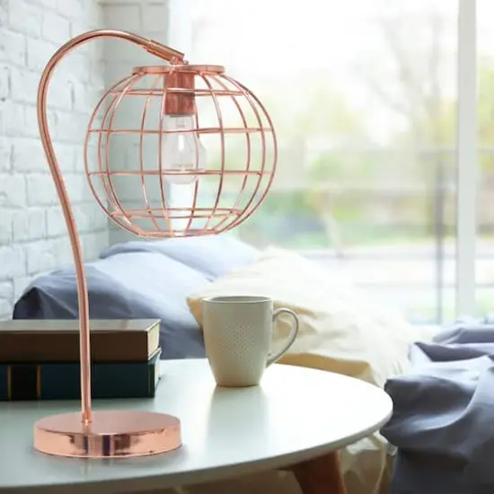 Lalia Home 20" Arched Metal Cage Table Lamp Rose Gold {6}