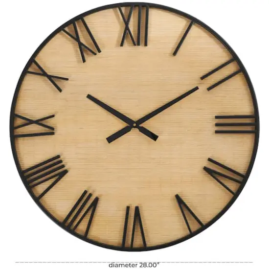 28" Light Brown Wall Clock with Black Metal Frame {5}