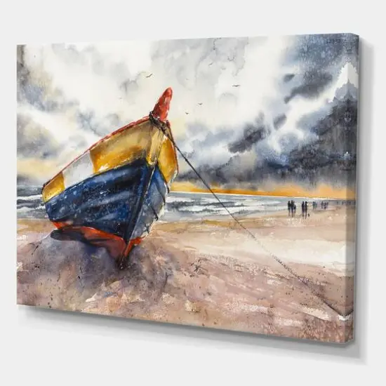 Designart - Wooden Boat On The Baltic Shores - Nautical & Coastal Canvas Wall Art Print {2}