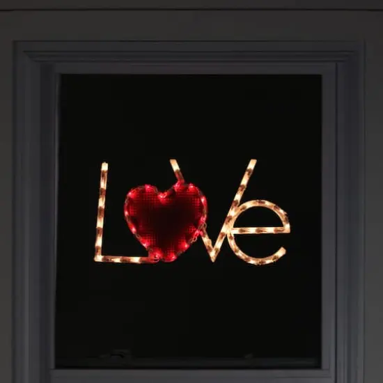 17" Lighted White & Red Love Window Silhouette Decoration {4}
