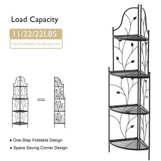 Glitzhome&reg; 4ft. Metal 4-Tiered Corner Shelf Stand Black {6}