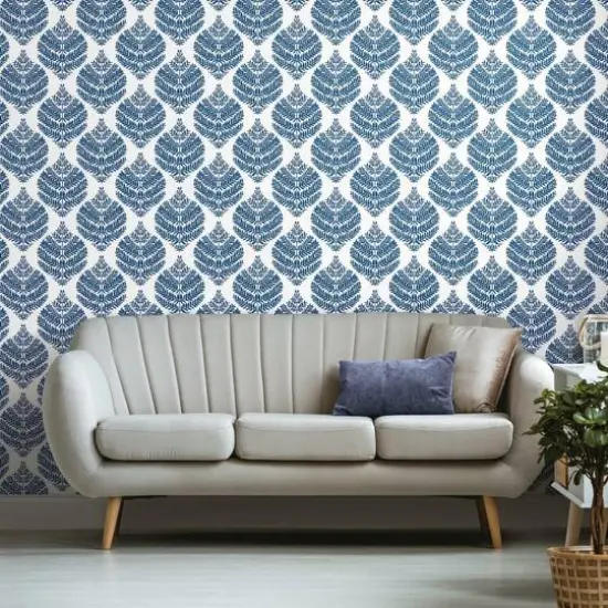 RoomMates Hygge Fern Damask Peel & Stick Wallpaper Blue and White {7}