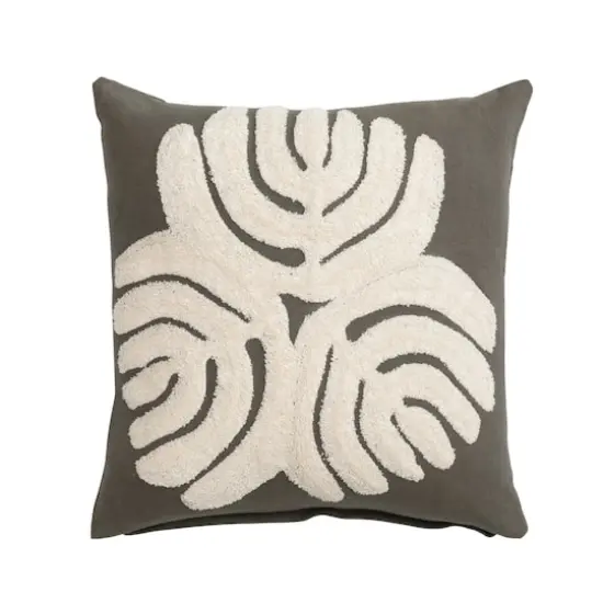 Hello Honey&reg; Olive Green & Cream Embroidery Abstract Design Cotton Slub Pillow Cover {1}