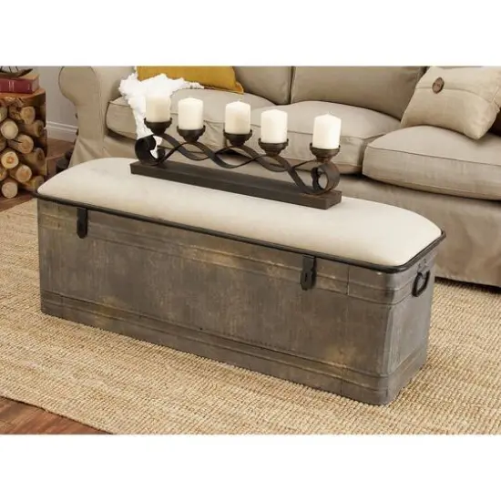 Grey Iron & Fabric Farmhouse Bench {15}
