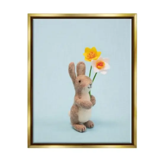 Stupell Industries Spring Bunny Floral Daffodils Floater Framed Art Gold {1}