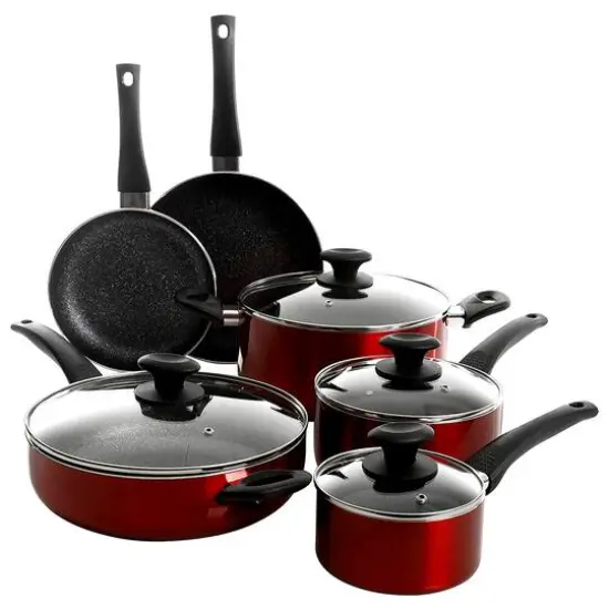 Oster Merrion 10-Piece Red Nonstick Aluminum Cookware Set {1}