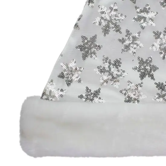 14" Adult Medium Sequin Snowflake Santa Hat, White {5}