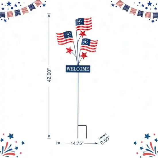 Glitzhome&reg; 42" Patriotic Welcome Metal Flags Yard Stake {9}