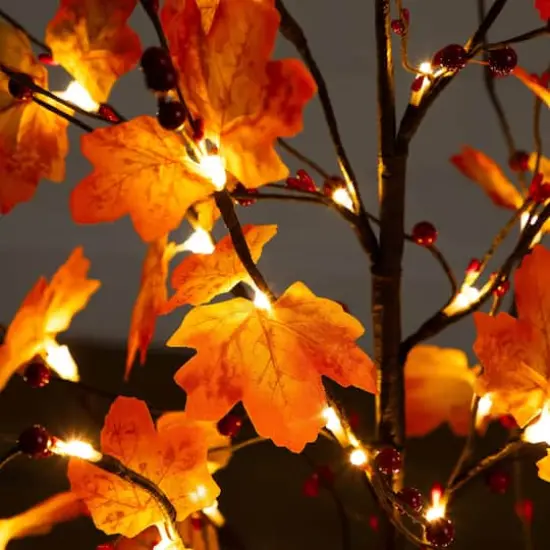 4ft. Pre-Lit Autumn Maple Artificial Fall Tree with Berries and 60 Warm White LED Lights {5}