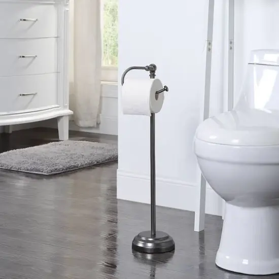 SunnyPoint 23.5" Black Nickel Bathroom Free Standing Toilet Tissue Paper Roll Holder Stand {5}