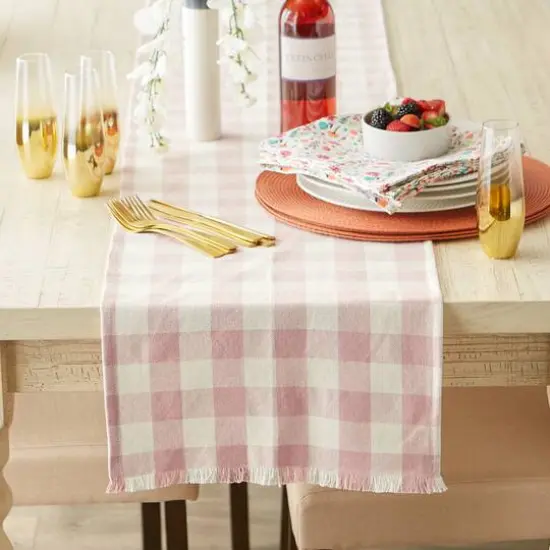 DII® 108" Heavyweight Check Fringed Table Runner Pale Mauve {5}