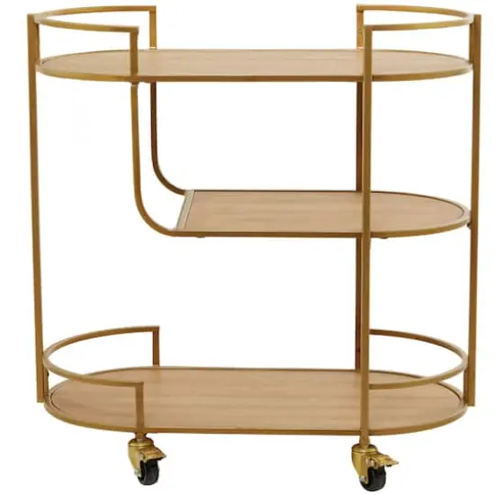 Gold Wood Rolling 3 Shelves Bar Cart with Handles 30" x 15" x 30" {5}