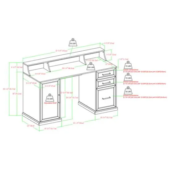 Walker Edison 58" Dark Walnut 3 Drawer Computer Desk with Hutch {8}