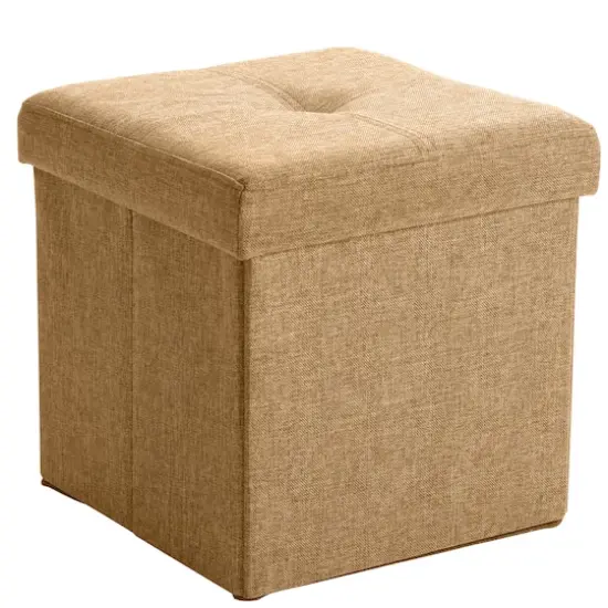 Simplify 15" Faux Linen Folding Storage Ottoman Cube Camel {1}