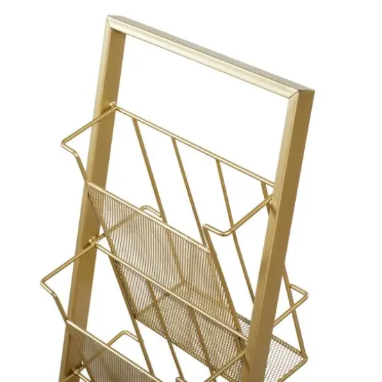 Gold Contemporary Tabletop Metal Magazine Rack {6}