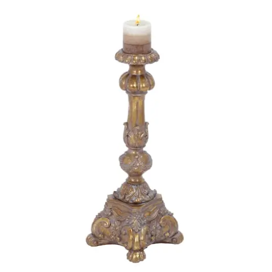 22" Gold Polystone Rustic Candlestick Holder {1}