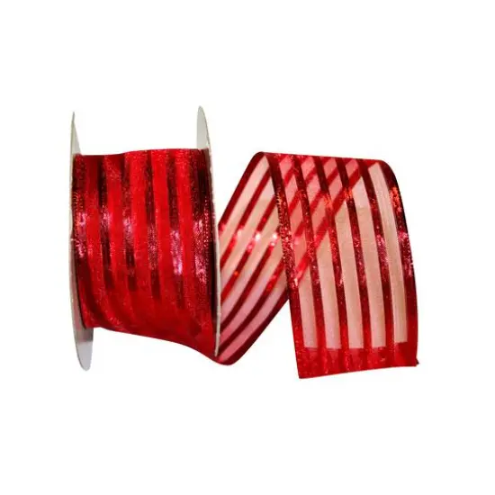 JAM Paper 2.5" x 50yd. Red Wired Metallic Stripe Value Ribbon {1}
