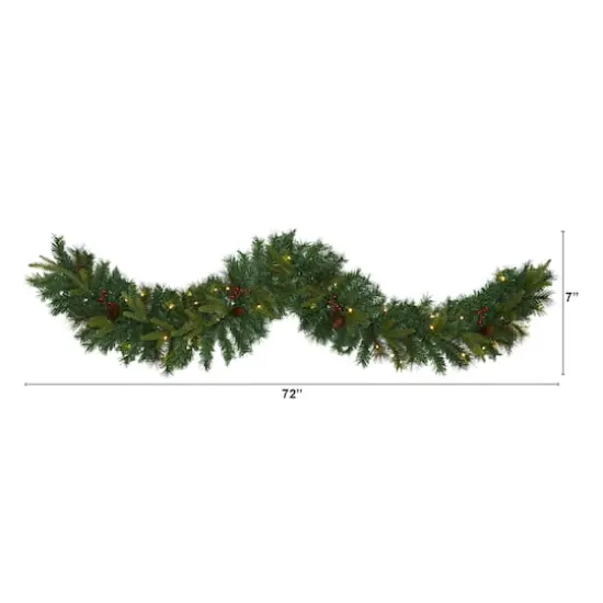 6ft. Pre-Lit Clear LED Mixed Pine, Berry & Pinecone Artificial Christmas Garland {3}