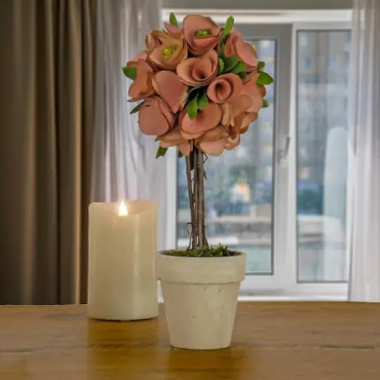 12" Pink Floral Spring Topiary {3}