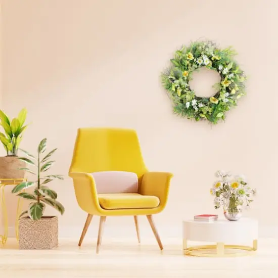 24" Yellow & White Spring Daisy & Dogwood Floral Wreath {5}