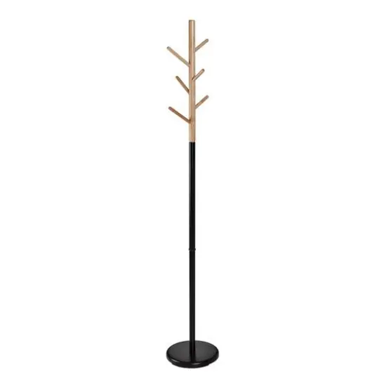 Honey Can Do Black & Natural Wood Modern Freestanding Coat Tree Stand {3}