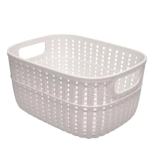 Simplify 9.4" Small 2-Tone Decorative Storage Basket Ivory {1}