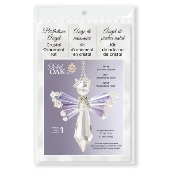 Solid Oak June/Pink Alexandrite Birthstone Angel Crystal Suncatcher Ornament Kit {1}