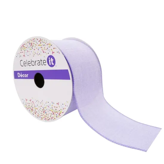 2.5" x 25ft. Faux Linen Wired Ribbon by Celebrate It™ Décor Lavender {1}