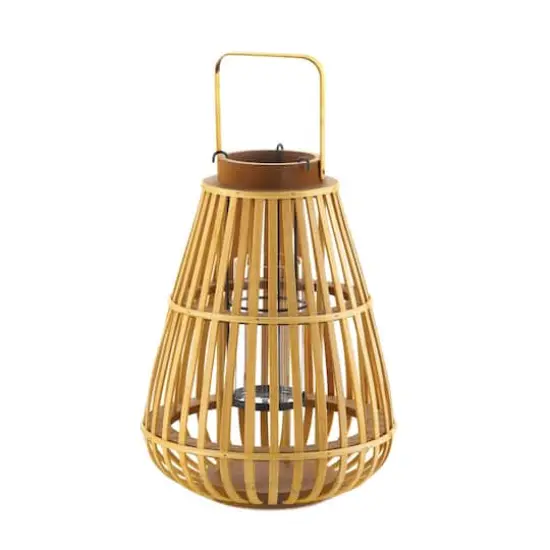 14" Slat Wood Candle Holder Lantern {1}