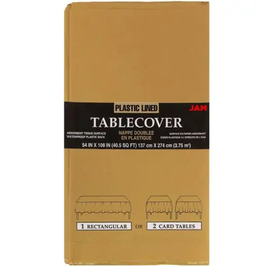 JAM Paper 108" Rectangular Plastic Lined Paper Table Cover Gold {1}