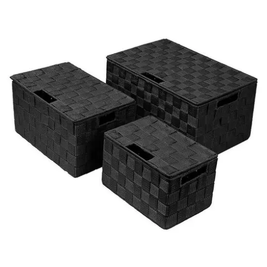 Sorbus 3-Piece Woven Basket with Lid Set Black {6}