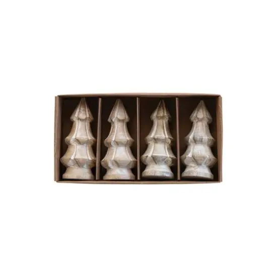Hello Honey&reg; 4.25" White Carved Mango Wood Christmas Trees, 4ct. {1}