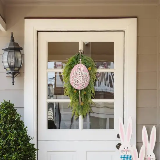 Glitzhome&reg; 17" Easter Wooden Eggs Door Hanger Set {7}