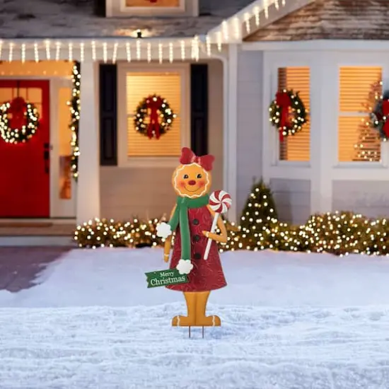 Glitzhome&reg; 36" Metal Christmas Gingerbread Man Yard Stake {6}