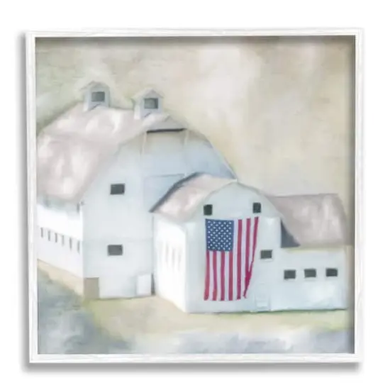 Stupell Industries American Flag White Farmhouse Barn Rural Countryside Framed Giclee Art {1}