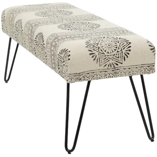 47" White Metal Floral Bench with Metal Hairpin Legs {4}