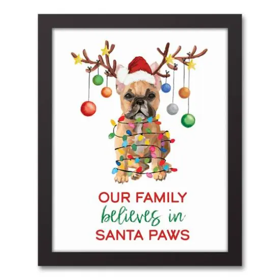 Frenchie Christmas Tree Black Framed Canvas Wall Art {1}