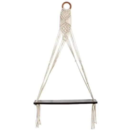 25" x 16" Macrame Wall Hanging with Wooden Shelf {1}