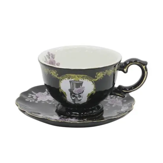 Assorted 7oz. Skull & Roses Ceramic Teacup & Saucer Set, 1pc. by Ashland&reg; {3}