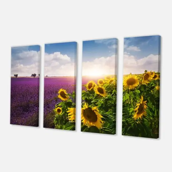 Designart - Lavender and Sunflower Fields - Floral Canvas Art Print {4}