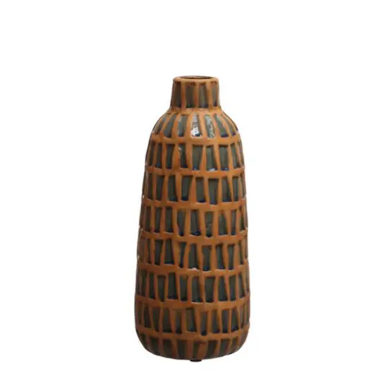 Hello Honey&reg; 14" Natural & Blue Debossed Terra Cotta Vase {3}