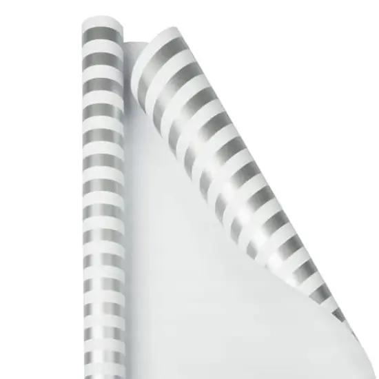JAM Paper Striped Gift Wrap, 2ct. Silver and White {1}