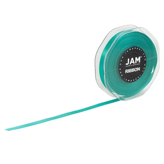 JAM Paper 3/8" x 25yd. Double Faced Satin Ribbon Teal Blue {4}
