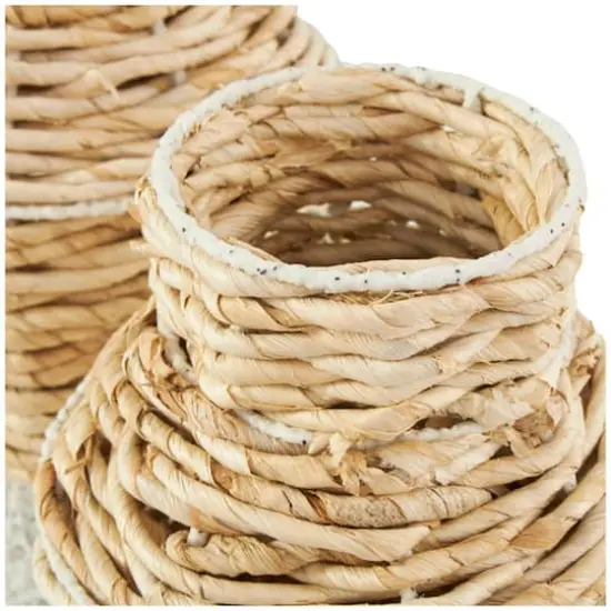 Brown Seagrass Woven Vase with Speckled Black and White Bases Set {4}