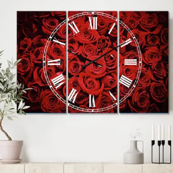 Designart Winter Red Rose Traditional Multipanel Wall Clock {3}