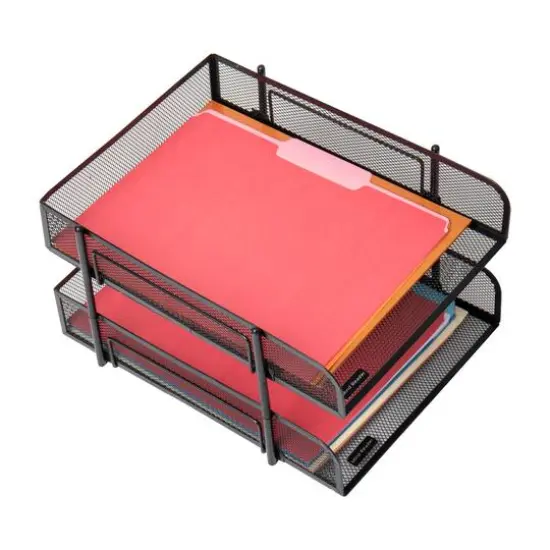 Mind Reader Black 2 Piece Stackable Metal Mesh Letter Tray {7}