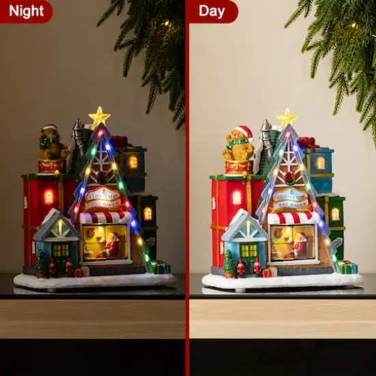 Glitzhome® 10.75" Lighted CHRISTMAS TOY MARKET Resin Village with Movement and Music {8}