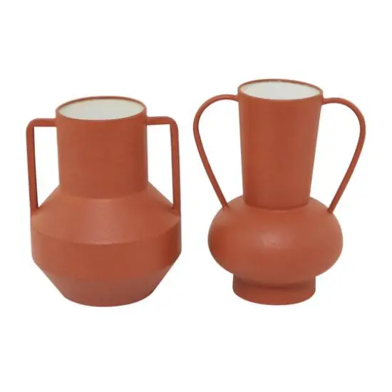 Orange Metal Vase with Handles Set of 2 11", 10" {6}