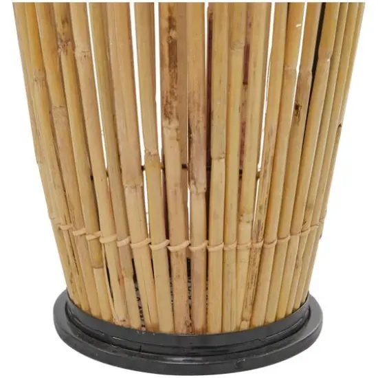 Brown Wicker Handmade Slatted Frame Vase with Black Metal Accents {4}